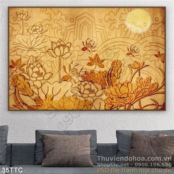 Tranh trúc chỉ nghệ thuật 3d wall hoa sen