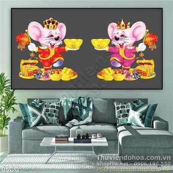 Tranh con chuột vector vui vẻ đón xuân Canh Tý 2020