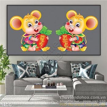 Tranh con chuột ôm củ cà rốt năm Canh Tý