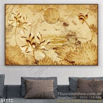 Tranh trúc chỉ hồ hoa sen