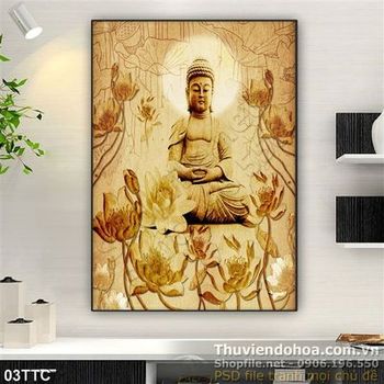 Tranh trúc chỉ hoa sen Đức Phật