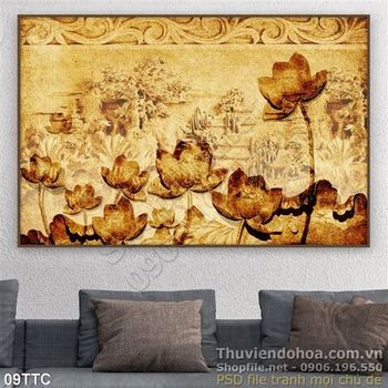 Tranh trúc chỉ hoa sen đẹp