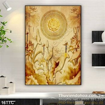 Tranh trúc chỉ hoa sen lớn và lá sen