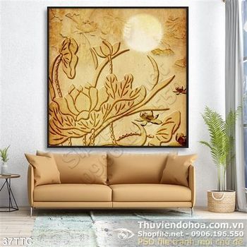 Tranh trúc chỉ vẽ hoa sen đẹp ấn tượng