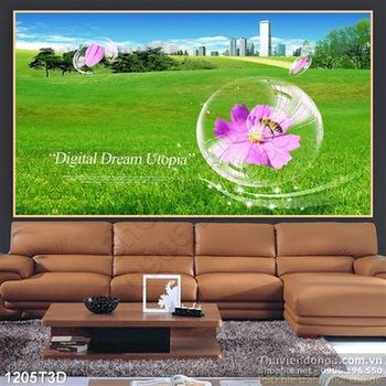 Tranh 3D thảo nguyên xanh