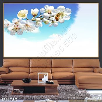 Tranh 3D hoa sứ và bầu trời