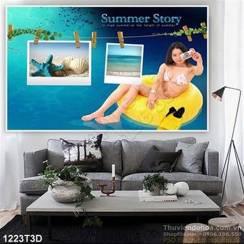 Tranh 3D biển và girl