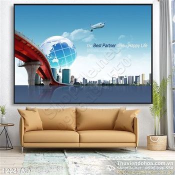 Tranh 3D thành phố biển và sky