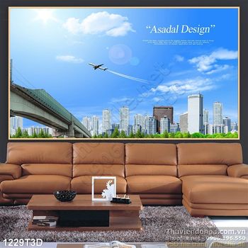 Tranh 3D cảnh quan thiên nhiên nhà cao tầng