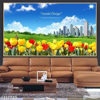 Tranh 3D vườn hoa tulip