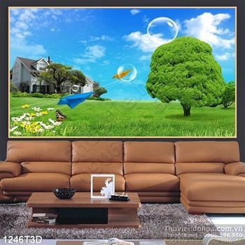 Tranh 3D thảo nguyên xanh treo tường