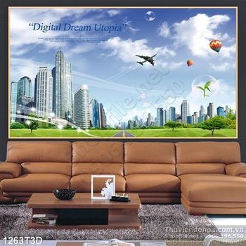 Tranh 3D thành phố và thảo nguyên