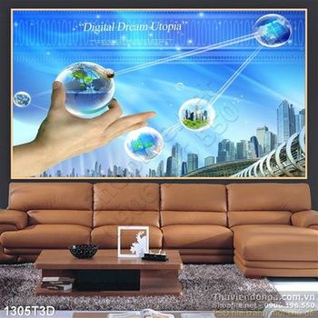 Tranh 3D thành phố vệ tinh xanh