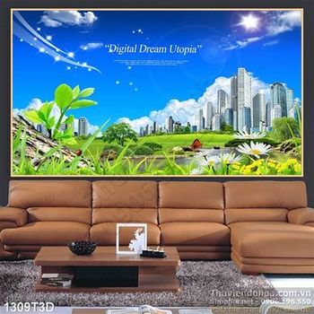 Tranh 3D thành phố cao tầng hiện đại