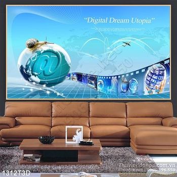 Tranh 3D nền xanh sky treo tường