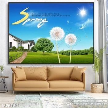 Tranh 3D bồ công anh và khu nhà