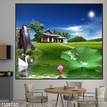 Tranh 3D vườn sen cổ điển