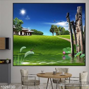 Tranh 3D ao sen trang trí treo tường