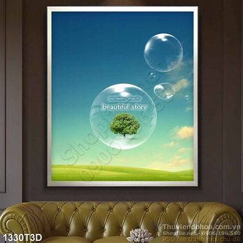 Tranh 3D bong bóng và bầu trời