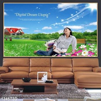 Tranh 3D thảo nguyên xanh