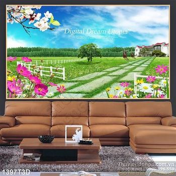 Tranh 3D sân vườn  biệt thự