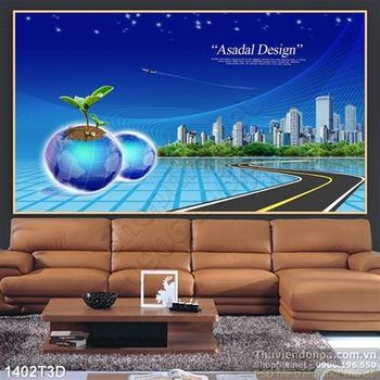 Tranh 3D khu nhà cao tầng xanh