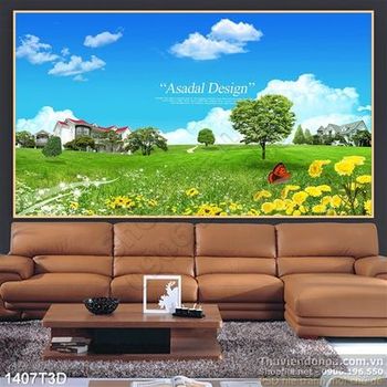 Tranh 3D nông trại và thảo nguyên xanh