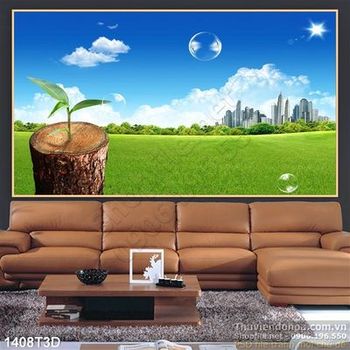 Tranh 3D đồng cỏ xanh trang trí