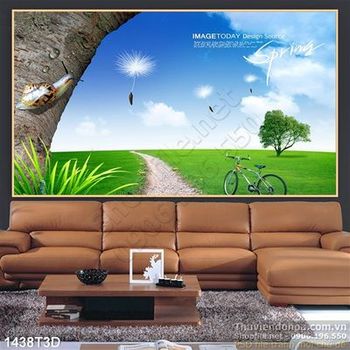 Tranh 3D cảnh đồi cỏ