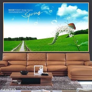 Tranh 3D đồi cỏ mùa xuân