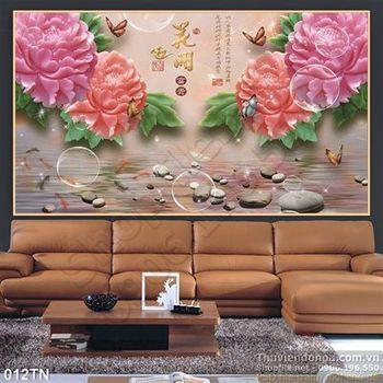 Tranh giả ngọc hoa mẫu đơn trang trí phòng khách