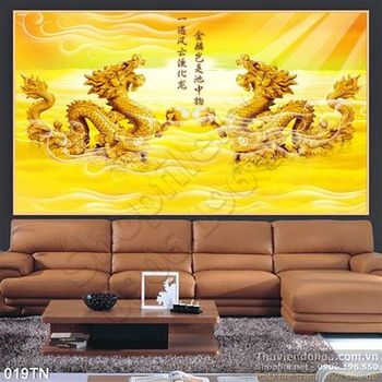 Tranh điêu khắc gỗ song long treo tường