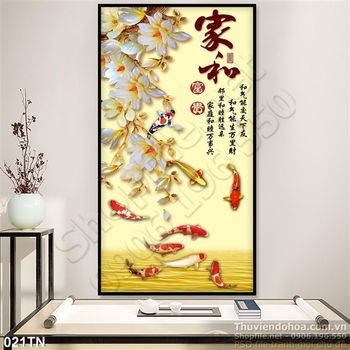 Tranh giả ngọc hoa sứ và cá Koi trang trí