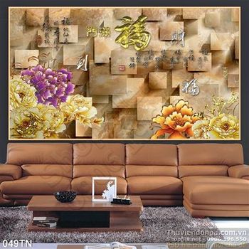 Tranh giả ngọc mẫu đơn thư pháp trang trí