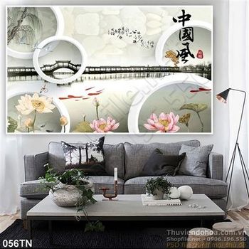 Tranh giả ngọc hoa sen thư pháp trang trí