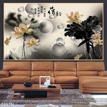Tranh giả ngọc hoa sen thư pháp trang trí