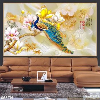 Tranh giả ngọc chim công và hoa trang trí