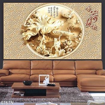 Tranh giả ngọc hoa sen thư pháp trang trí