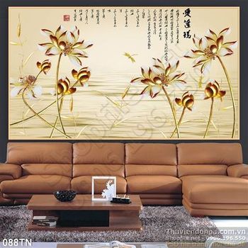 Tranh giả ngọc hoa sen thư pháp