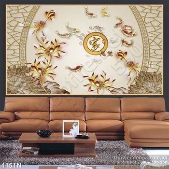 Tranh giả ngọc hoa sen vàng thư pháp