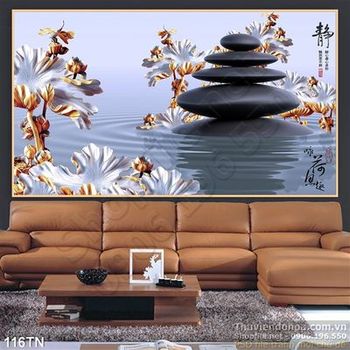 Tranh giả ngọc hoa sen phong thủy thư pháp