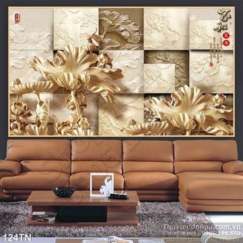 Tranh giả ngọc hoa sen thư pháp