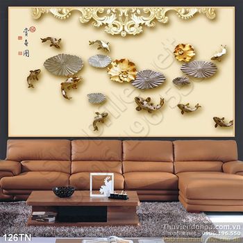 Tranh giả ngọc cá koi thư pháp