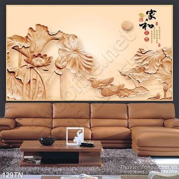Tranh điêu khắc gỗ hoa sen trang trí