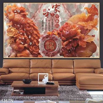 Tranh giả ngọc chim công phong thủy