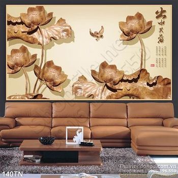 Tranh điêu khắc gỗ hoa sen trang trí