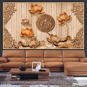 Tranh điêu khắc gỗ hoa sen trang trí