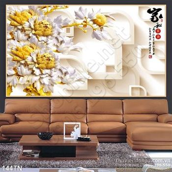 Tranh giả ngọc hoa mẫu đơn vàng