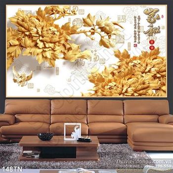 Tranh giả ngọc hoa mẫu đơn vàng