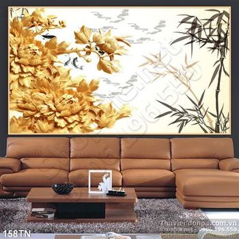 Tranh giả ngọc hoa mẫu đơn và trúc